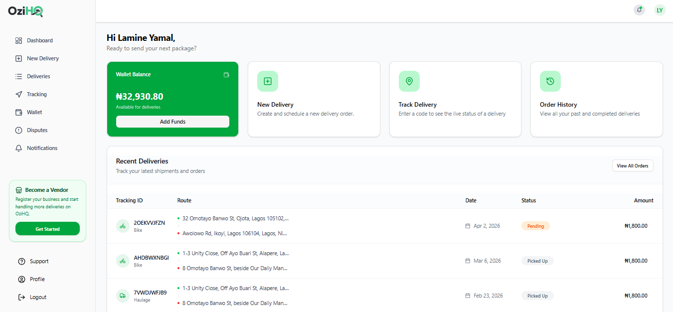 OziHQ logistics dashboard preview